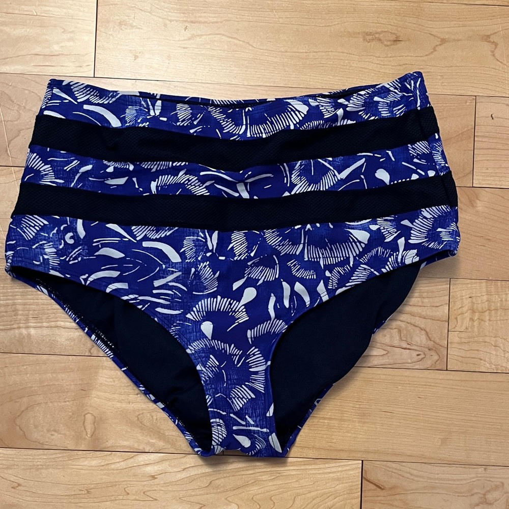 Athleta Blue and Black Patterned Bikini Bottom